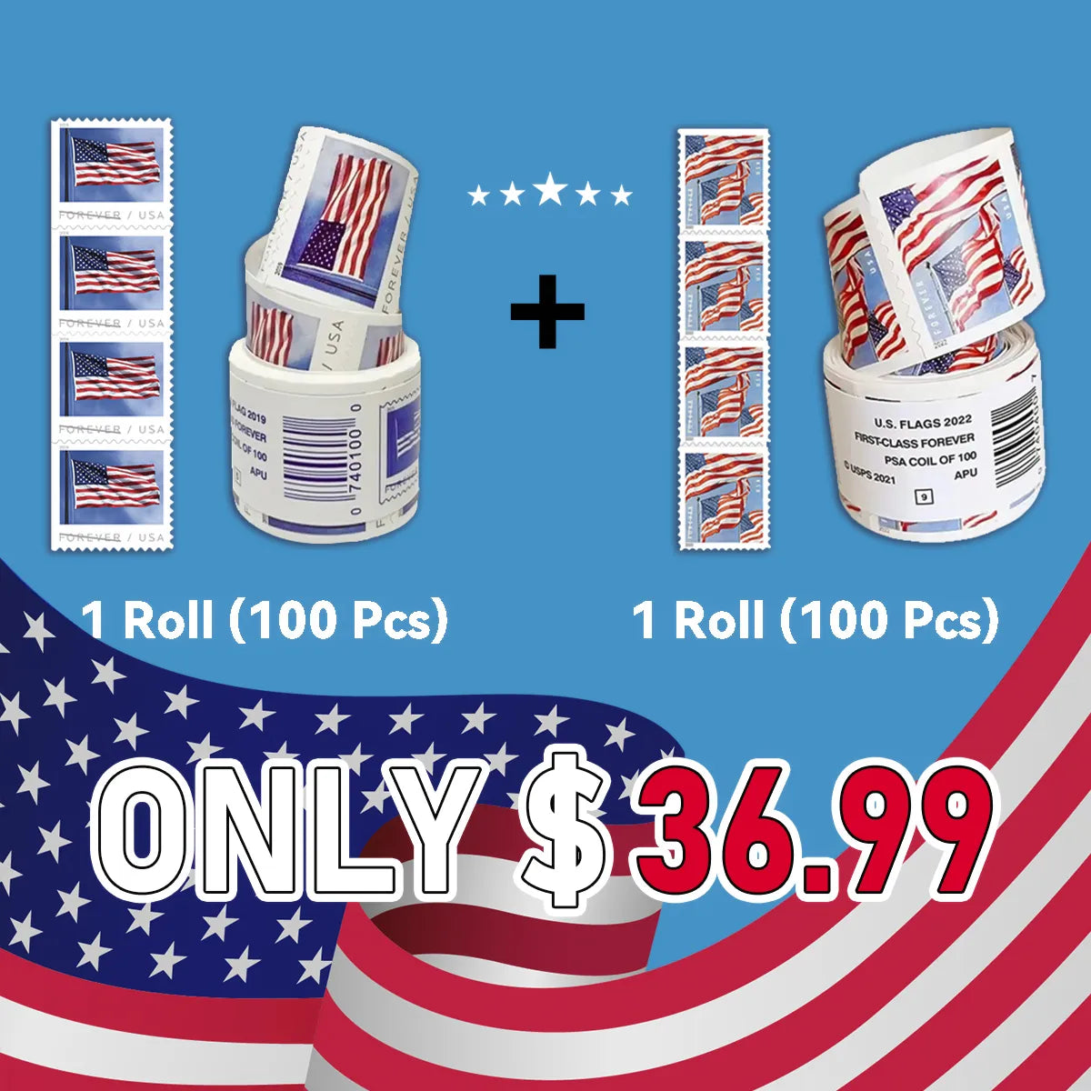 2019 U.S. Flag Stamps &2022 U.S. Flag Stamps