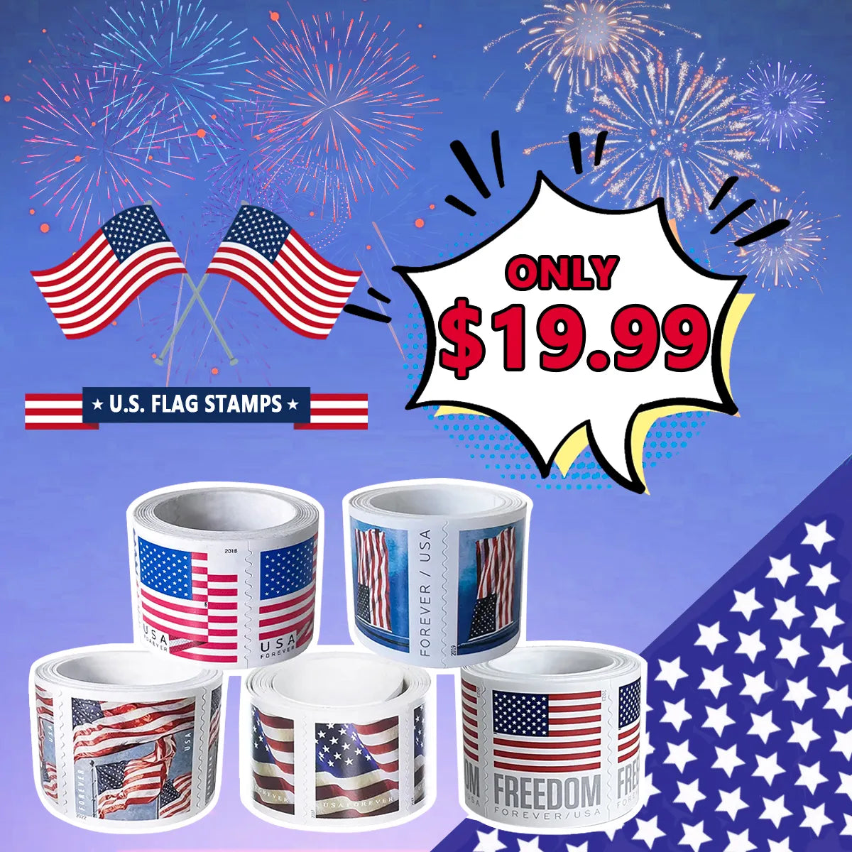 【Big Sale!】 U.S. Flag Stamps 1 Roll/100Pcs