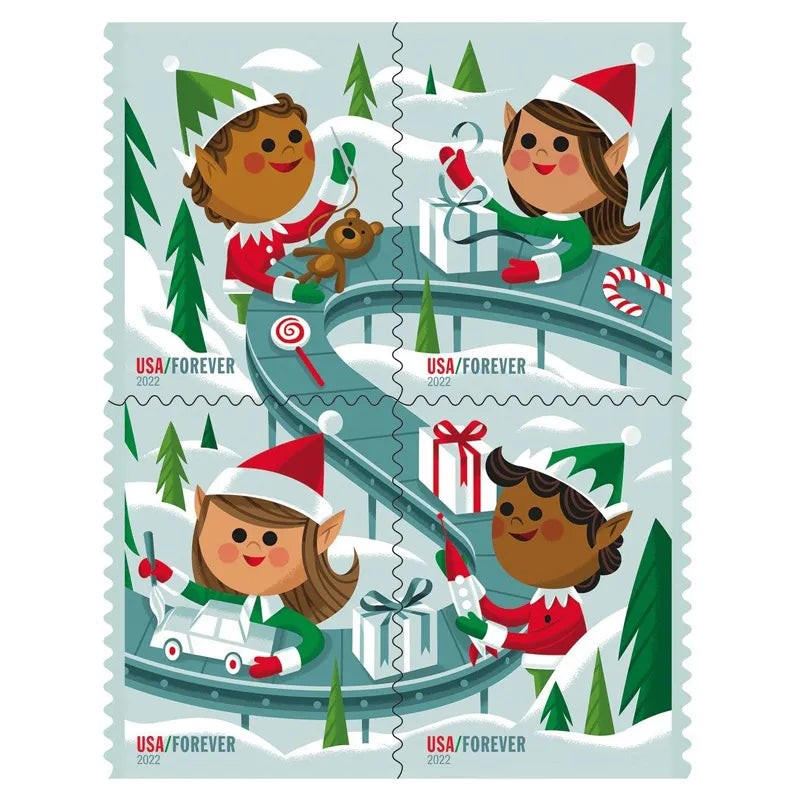 Holiday Elves Forever Stamps 2022