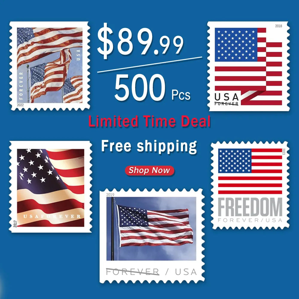 【Free Shipping】Big Sales! 5 U.S. Flag Stamps,5 Rolls/500 Pcs