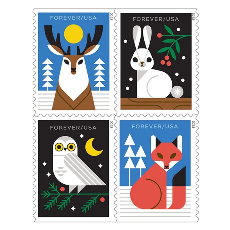 Winter Woodland Animals Forever Stamps 2023