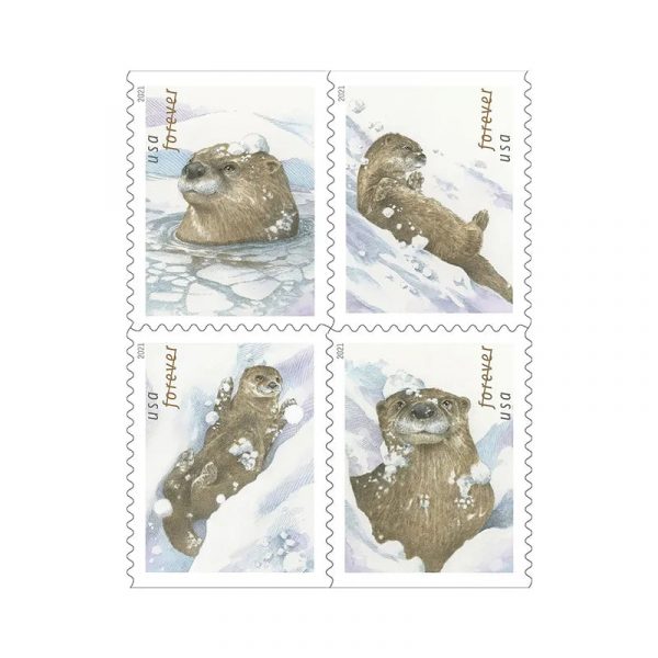 Otters In Snow Forever Stamps 2021
