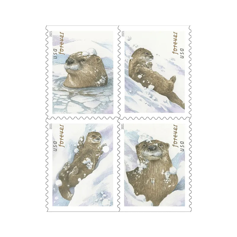 Otters In Snow Forever Stamps 2021