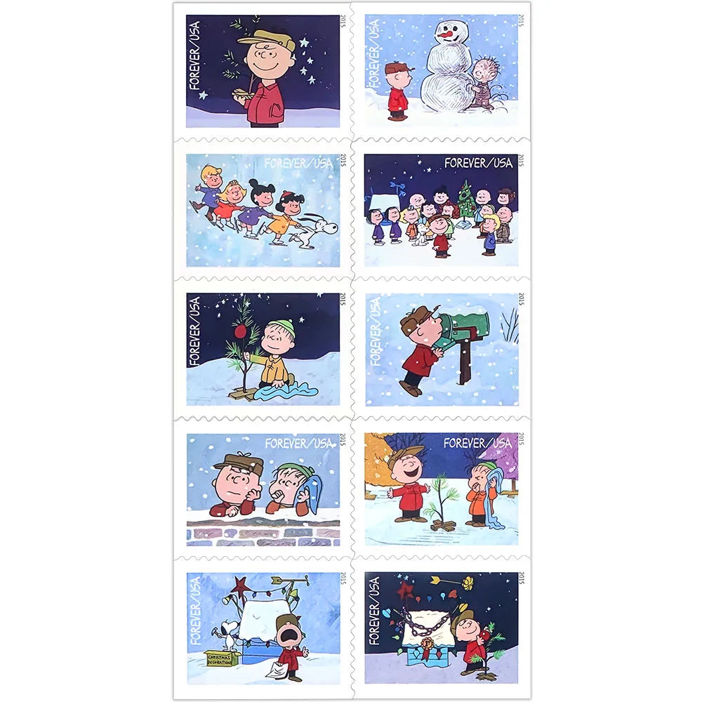 🎁[US Free Shipping]100 Pcs-1000Pcs Charlie Brown Christmas 2015 - Sheet of 20